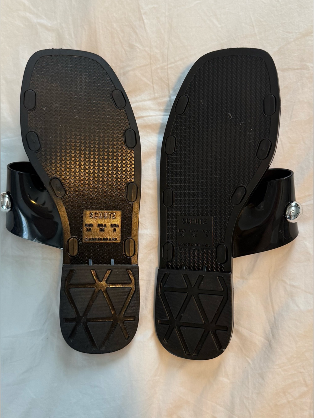 SCHUTZ Black Double-Strap Slide Sandals with Silver Studs - Picture 5 of 5